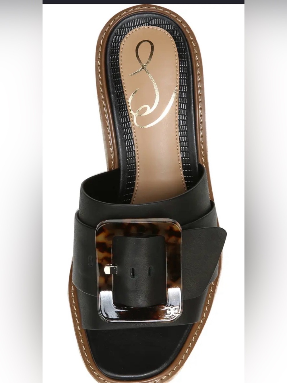Sam Edelman Black Leather Espadrille Platform Slide with Tortoiseshell Buckle